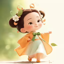 a little asian girl with a pretty dress and head piece