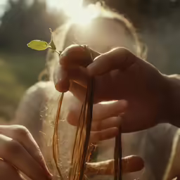 a person is holding a plant in her hands