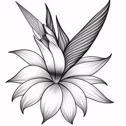 black and white drawing of a flower with leaves,the beautiful flower on a white background