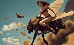 a 3d painting of a girl in bikini riding a horse