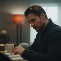 a man sitting at a table in front of a computer