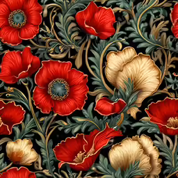 the floral design is red, white and green