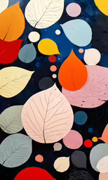 a very colorful painting with lots of leaves on it