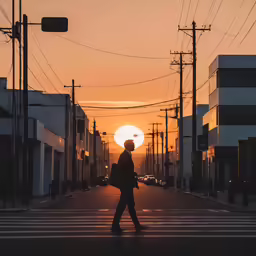 a man is walking down the street while he waits to cross the street