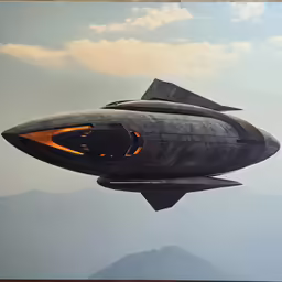 a painting of a small jet flying above mountains