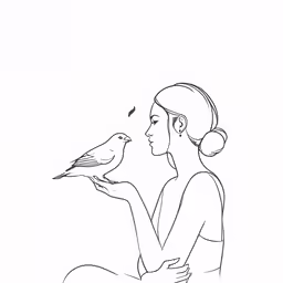 an ancient woman is holding a bird on her hand
