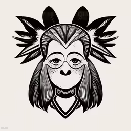 an owl with glasses and a headpiece on a white background royalty illustration