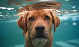 a close up of a dog with its head underwater