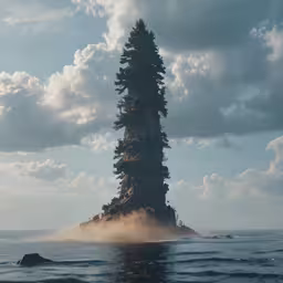an island with a pine tree sticking out of it