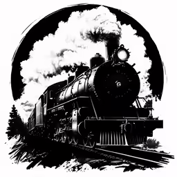 black and white photo of a train blowing steam