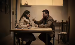 man and woman sitting at table in room