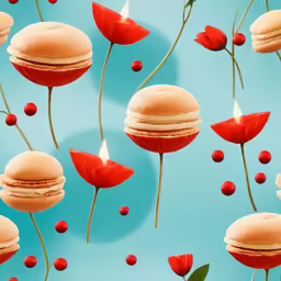 a series of donuts surrounded by poppy flowers