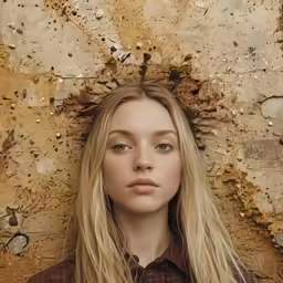 a blond girl poses for a photo while wearing a shirt