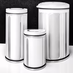 three white trash cans next to one another