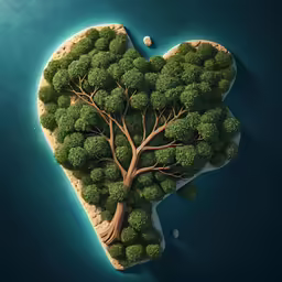 a 3d heart shape shaped with green trees