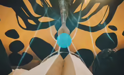 there is a person standing in front of an abstract wall