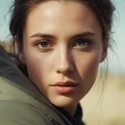 a woman looks off to the side and stares ahead