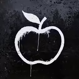 an apple drawn in white on a black background