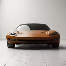 an image of a futuristic orange car in an empty room