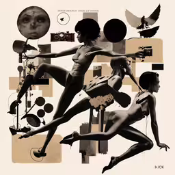 various art work, one with two women diving,black and white digital art shows two different nude women