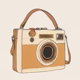 a brown and beige camera with a leather case