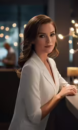 a beautiful woman in white posing for the camera