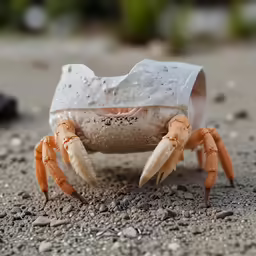 an image of a crab that is under a plastic bottle