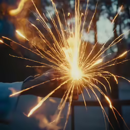 sparklers are lit up in a park at night