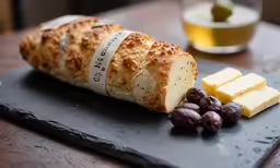 a close up of a bread and some nuts