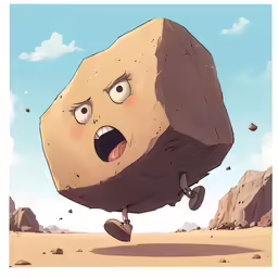 a rock with a surprised look on its face and arms