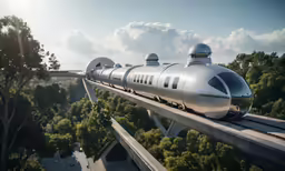 a silver passenger train traveling across a forest