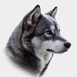 a portrait of a wolf, with white background
