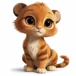 the small lion is sitting down for a photo