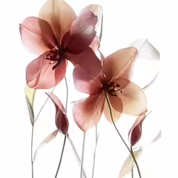 two flower on display with one showing brown and pink petals