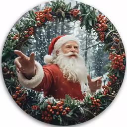 a man dressed in santa claus with his arms spread wide