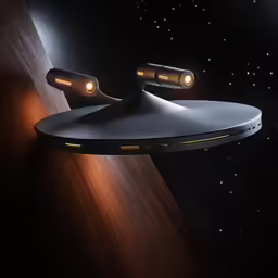 a very unique space ship with two lights on its side