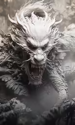 a statue of a monster with sharp teeth