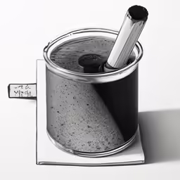 a toothbrush in a bucket on top of a white table