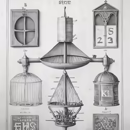 a drawing of some very unusual objects in black and white