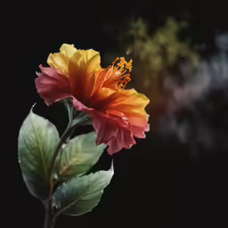 the image shows a flower that is in a dark room