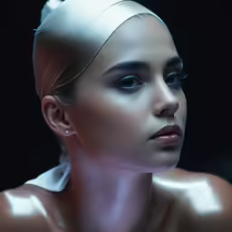 a woman with a pearled collar and metal headband