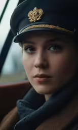 woman in old fashion dress sitting in the back seat of a car