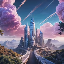 some strange things in the sky and some buildings