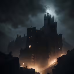 an image of a dark fantasy setting with a castle