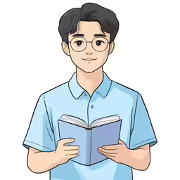 a man with glasses reading a book