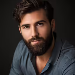 man with beard and shirt looking in camera