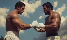 a couple of men in boxers getting ready to spar
