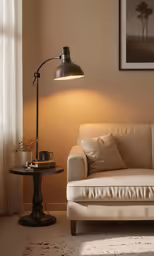 a living room has a couch, chair and a table