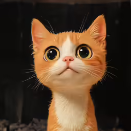 an orange and white cat with big round eyes