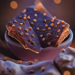 two pieces of food sitting on top of a purple plate